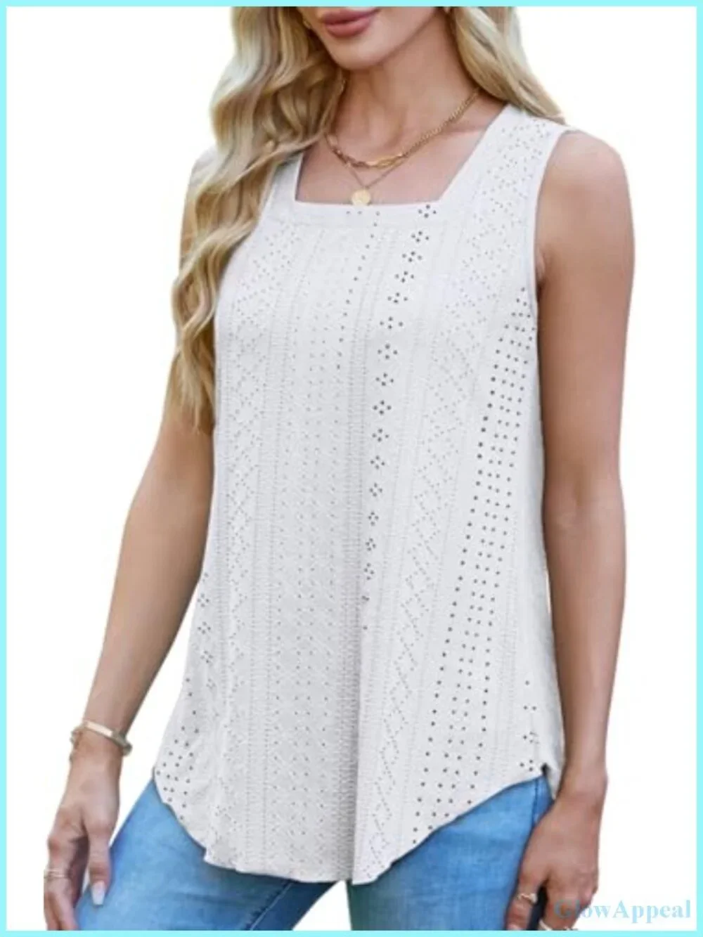 Square Neck Sleeveless Tank Top, Loose Fit, Lightweight Beach Vacation Summer
